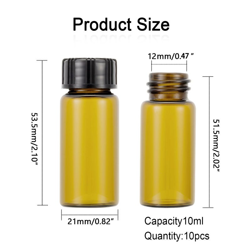 Newzoll 10ml Amber Glass Bottles for Essential Oils, Chemistry Lab Chemicals, Colognes & Perfumes (10 Pieces) - Image 2